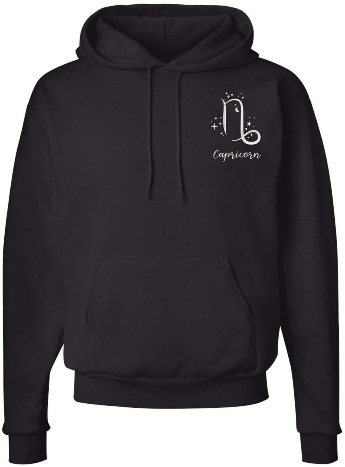 Zodiac Signs Embroidered Hoodie Sweatshirt | Horoscope Month Symbols Astrology Designs Hooded Pullover, Black