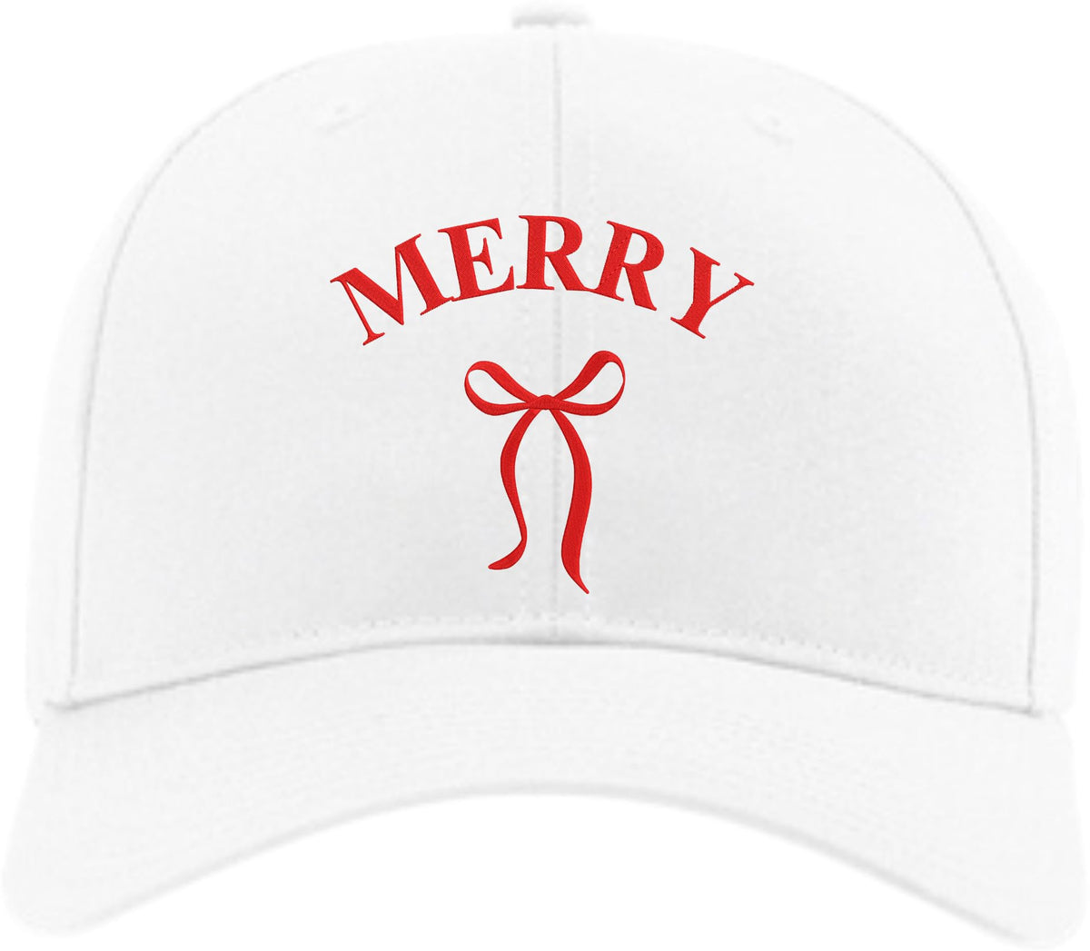 Merry Embroidered Two Tone Baseball Cap with Bow | Festive Christmas Holiday Adjustable Polycotton Unisex Hat