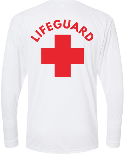 Lifeguard + Moisture Wicking Long Sleeve T-Shirt 100% Polyester Performance Uniform Sun Rash Guard Shirt