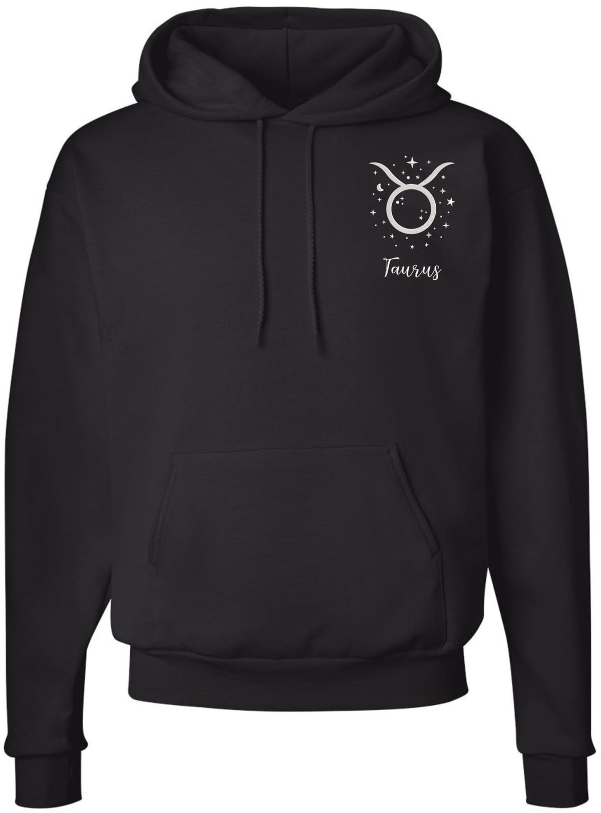 Zodiac Signs Embroidered Hoodie Sweatshirt | Horoscope Month Symbols Astrology Designs Hooded Pullover, Black