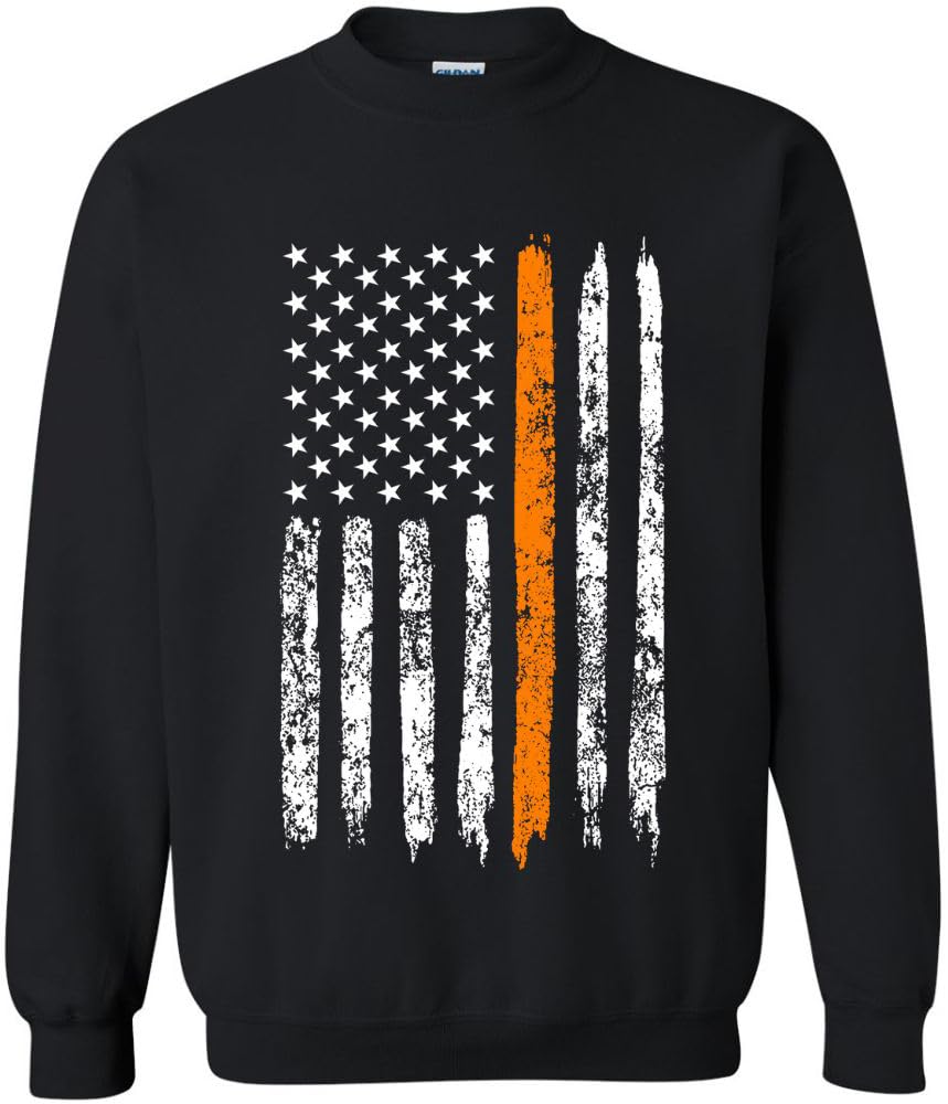 Army Universe USA Flag Distressed American US Thin Line Crewneck Sweatshirt Patriotic Pullover, Black