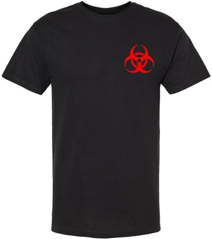 Biohazard Symbol Printed T-Shirt | Red Hazard Warning Graphic Street Cool Tee Shirt for Men & Women