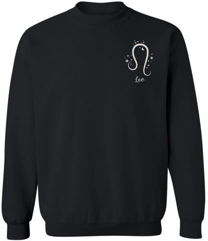Zodiac Signs Embroidered Crewneck Sweatshirt | Horoscope Astrology Month Symbols Design Top, Black