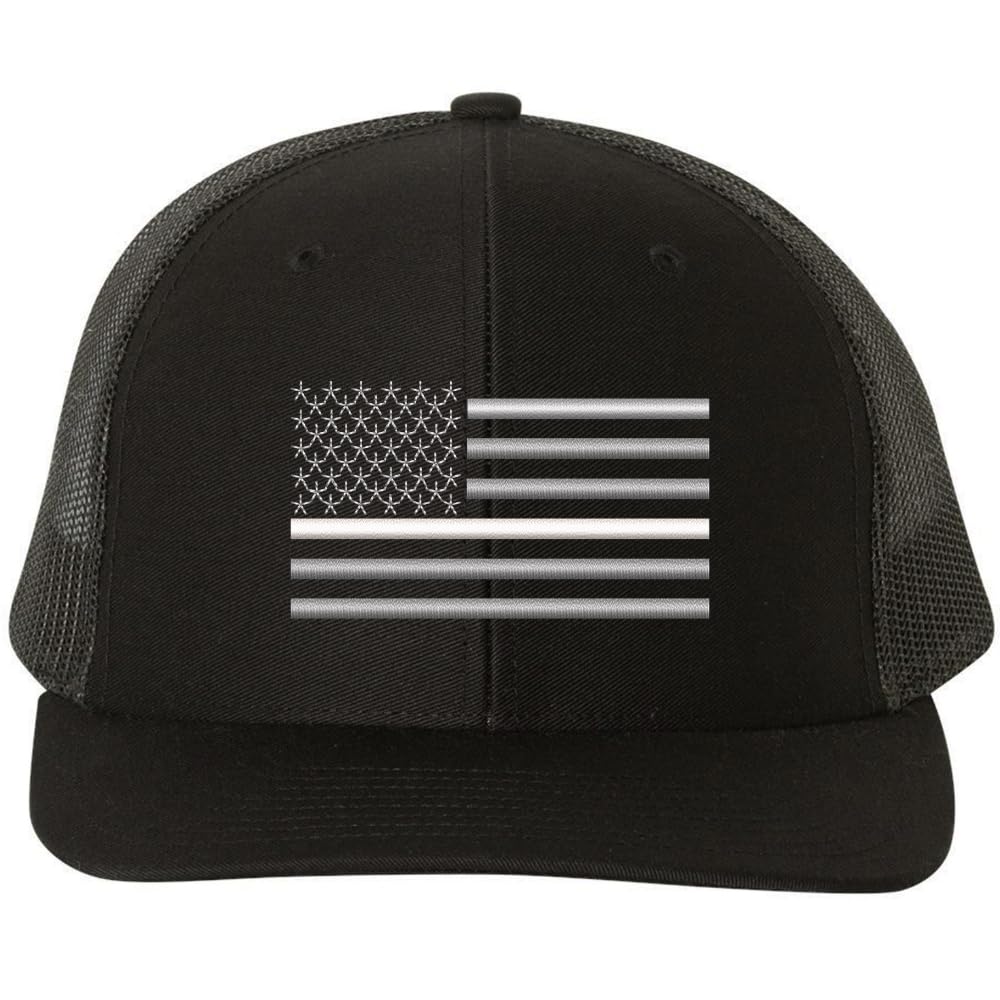 Army Universe Thin White Line USA Flag Snapback Trucker Hat Adjustable Mesh Back Baseball Cap