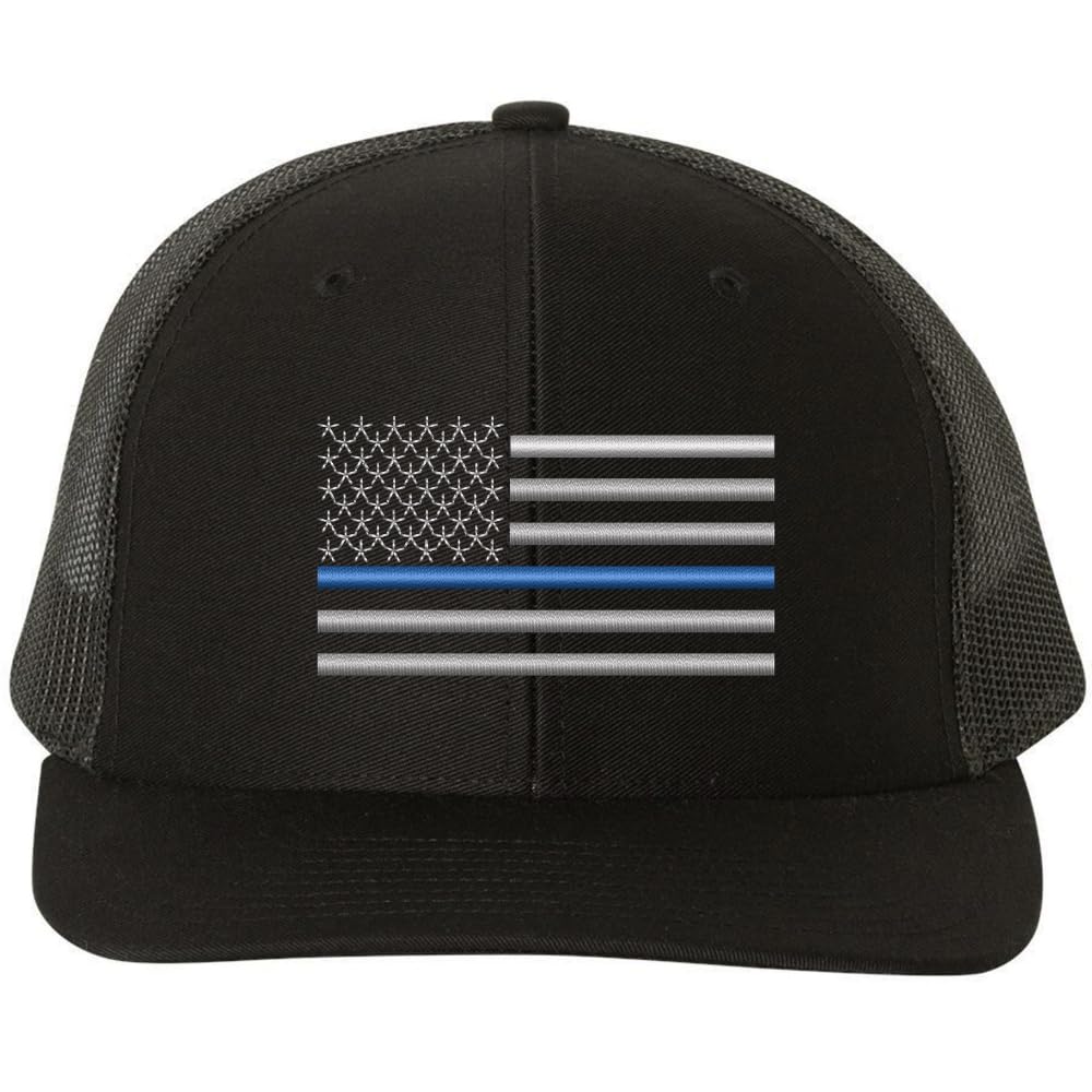 Army Universe Thin Blue Line USA Flag Snapback Trucker Hat Adjustable Mesh Back Baseball Cap