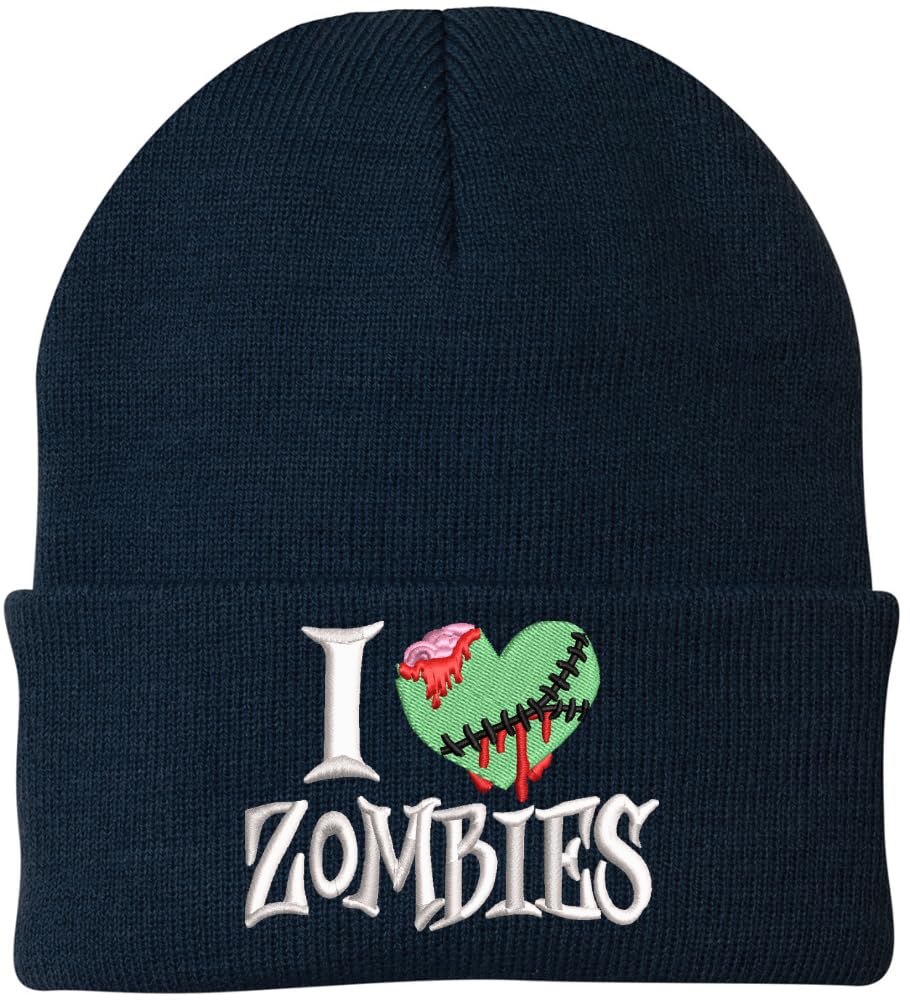 I Love Zombies Embroidered Beanie Hat Halloween Acrylic Warm Winter Skull Watch Cap