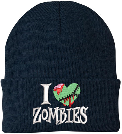I Love Zombies Embroidered Beanie Hat Halloween Acrylic Warm Winter Skull Watch Cap