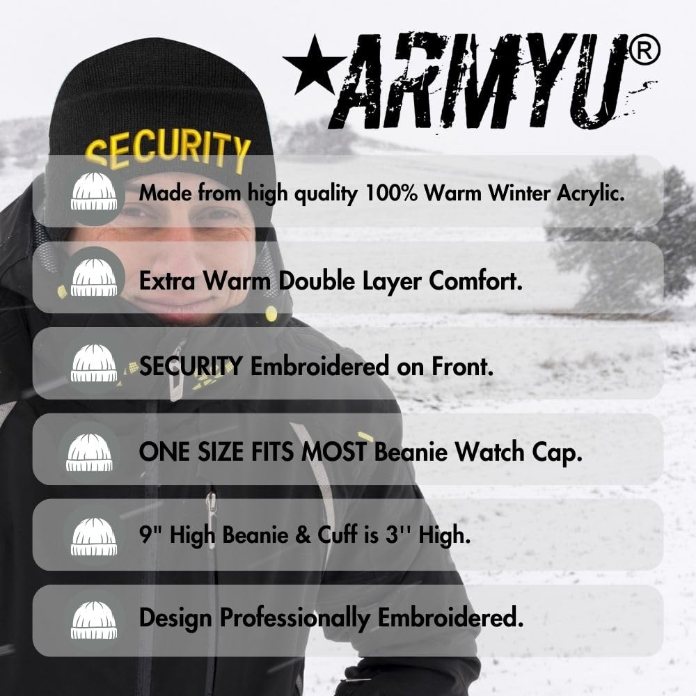 SECURITY Embroidered Beanie Warm Winter Watch Cap Security Guard Officer Uniform Outdoors Hat