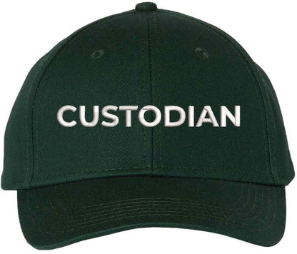 Custodian Embroidered Text Baseball Cap | Cleaning Crew Work Job Maintenance | Structured Hat