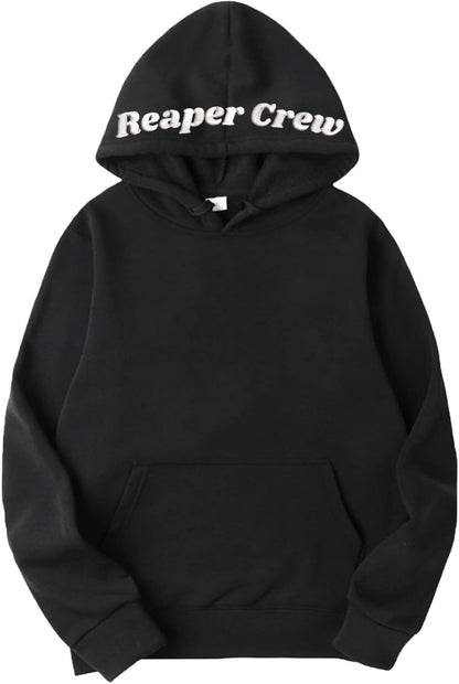 Reaper Crew Embroidered Hoodie Grim Reaper Hood Design Unisex Hooded Sweatshirt, Black