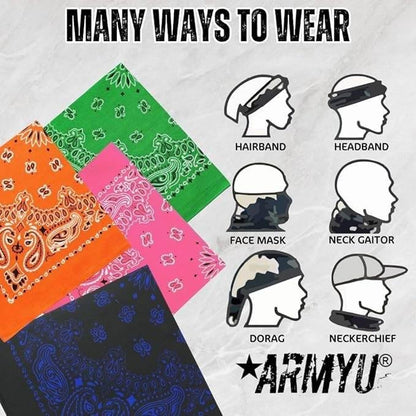 Trainmen Paisley Bandanas Head Scarf Do-rag 100% Cotton Bandanna Head Cover 22" x 22", 3 Pack