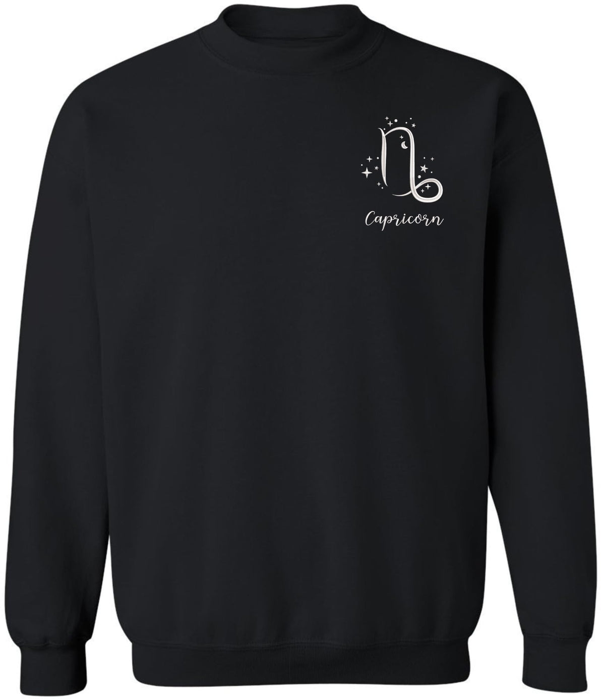 Zodiac Signs Embroidered Crewneck Sweatshirt | Horoscope Astrology Month Symbols Design Top, Black