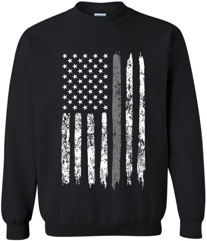 Army Universe USA Flag Distressed American US Thin Line Crewneck Sweatshirt Patriotic Pullover, Black