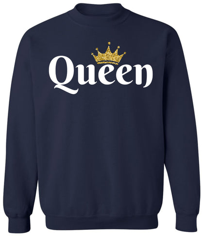 Queen Crown Printed Sweatshirt Royal Gift Valentines Day Girlfriend Cotton Blend Crewneck Pullover