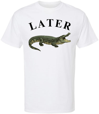 Later Alligator Printed T-Shirt Funny Animal Retro Graphic 100% Cotton Crewneck Tee