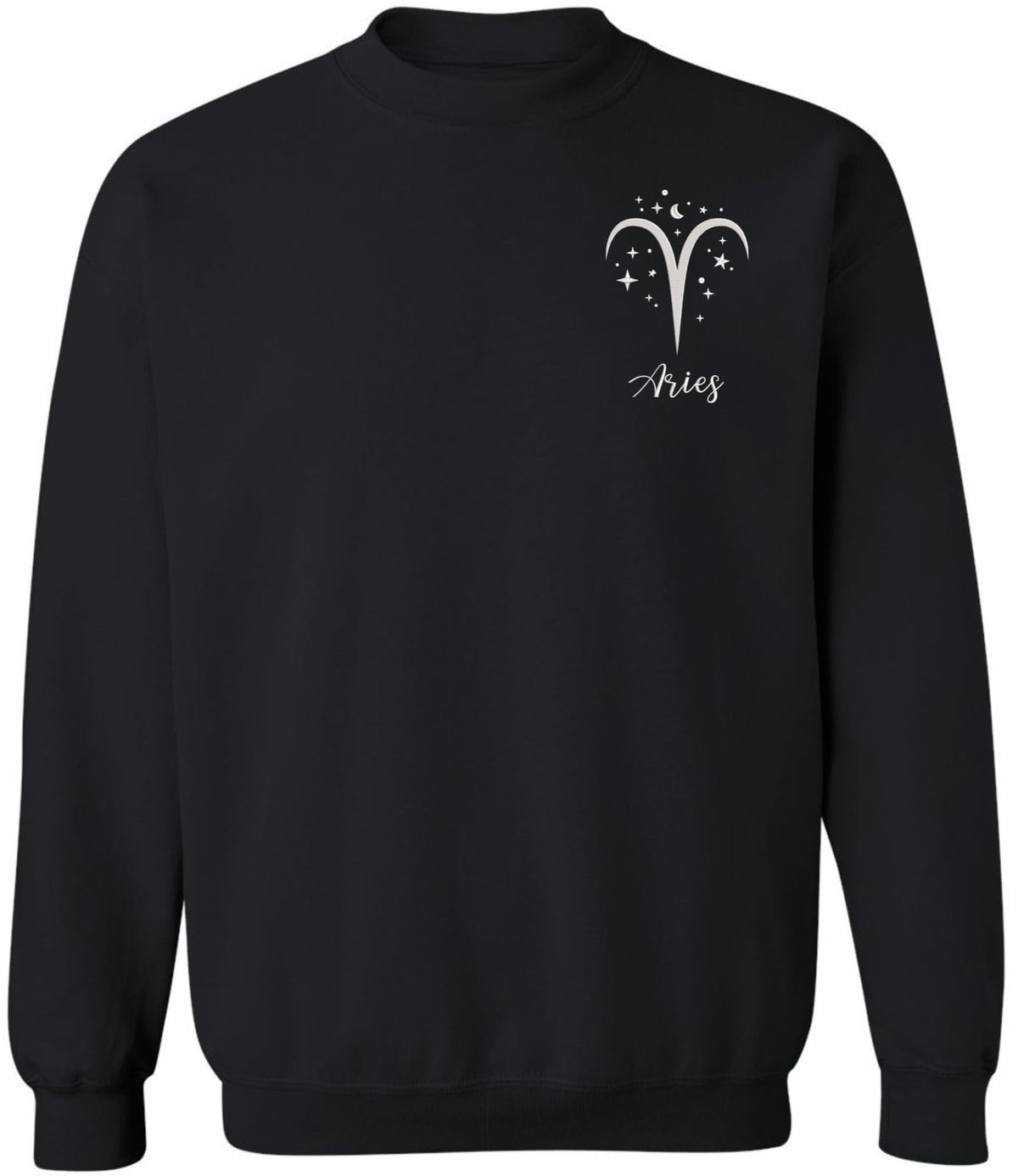 Zodiac Signs Embroidered Crewneck Sweatshirt | Horoscope Astrology Month Symbols Design Top, Black