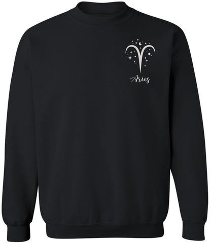 Zodiac Signs Embroidered Crewneck Sweatshirt | Horoscope Astrology Month Symbols Design Top, Black