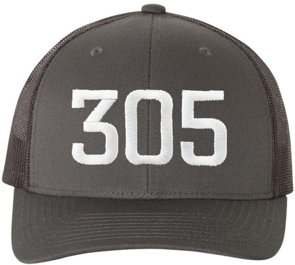 Miami 305 Old English Snapback Hat | FL Area Code 6 Panel Trucker Mesh Cap
