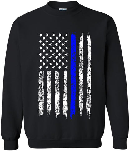 Army Universe USA Flag Distressed American US Thin Line Crewneck Sweatshirt Patriotic Pullover, Black