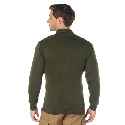 Olive Drab - Five Button GI Style Sweater | Vintage Army Style - Acrylic - Men's