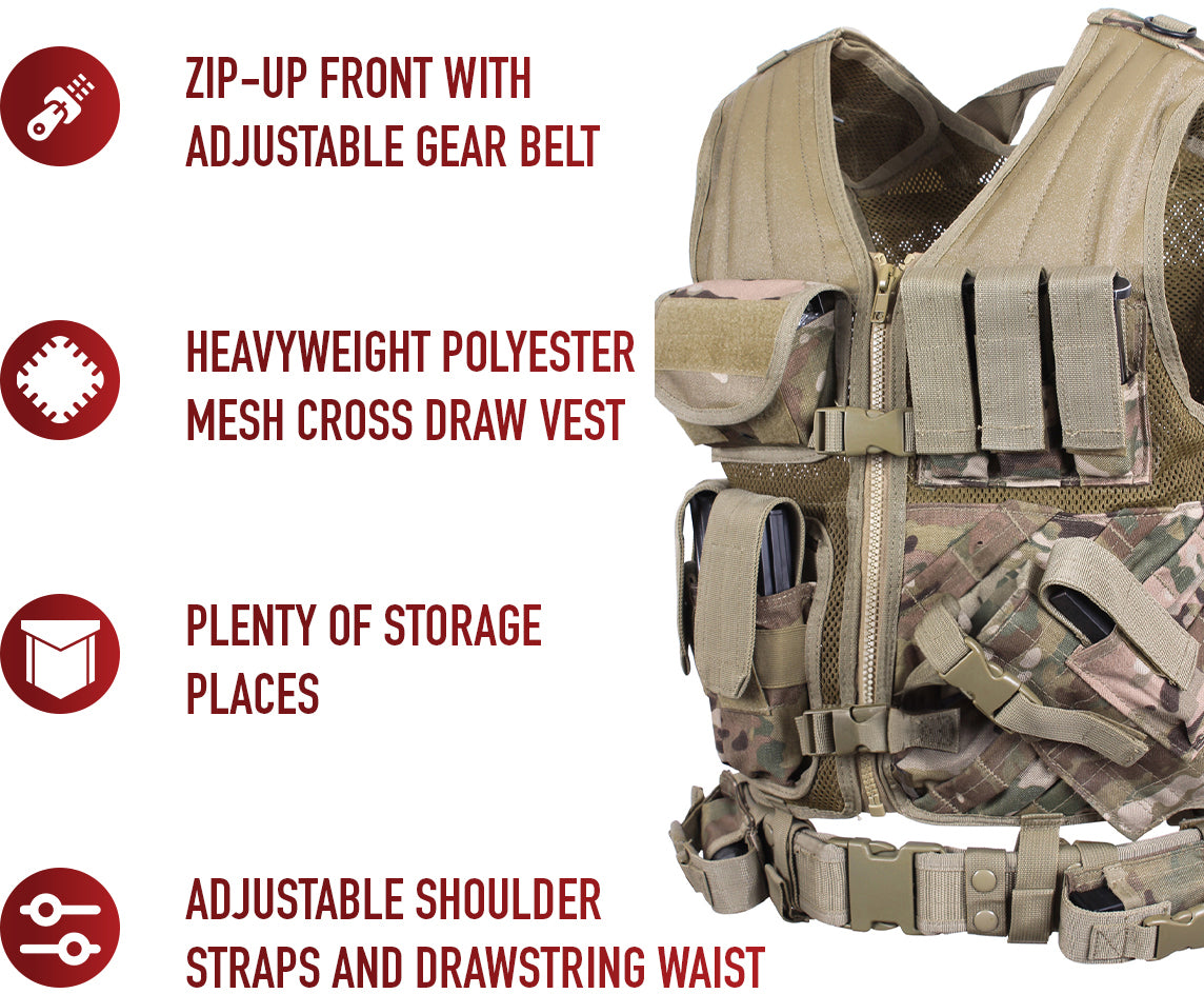 Multicam Camouflage - MOLLE Compatible Cross Draw Tactical Vest