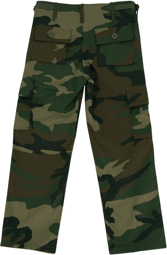 Woodland Camouflage - Tactical BDU Cargo Pants - Poly/Cotton Twill - Zipper Fly - Kids