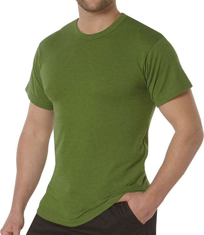 Heather Green Solid Color T-Shirt with Cotton / Polyester Blend
