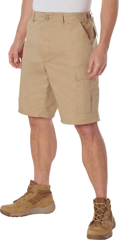 Khaki - Tactical Cargo BDU Shorts - Cotton Rip-Stop - Button Fly