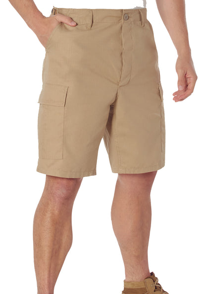 Khaki - Tactical Cargo BDU Shorts - Cotton Rip-Stop - Button Fly