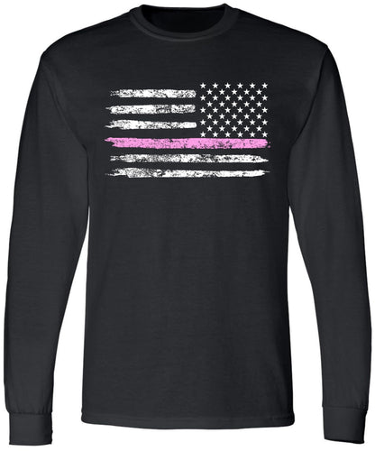 Black USA Flag Thin Line Long Sleeve T-Shirt Patriotic American Support First Responders Tee