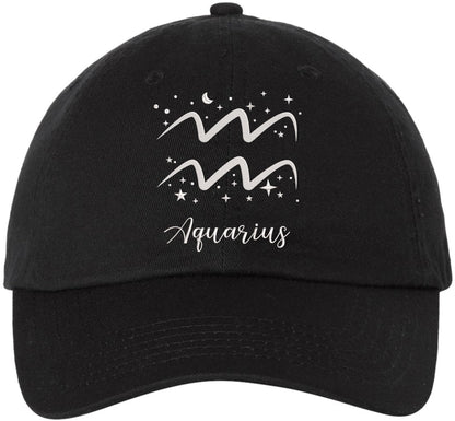 Zodiac Signs Embroidered Dad Hat | Adjustable Astrology Horoscope Monthly Symbols Designs Unstructured Cap, Black