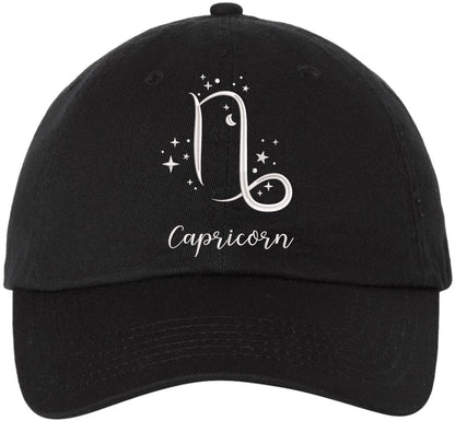 Zodiac Signs Embroidered Dad Hat | Adjustable Astrology Horoscope Monthly Symbols Designs Unstructured Cap, Black