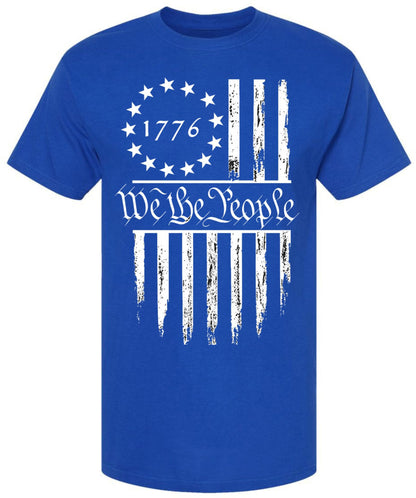 We The People 1776 USA Flag T-Shirt - Long Center Print American Distressed US Flags Patriots Tee Shirt