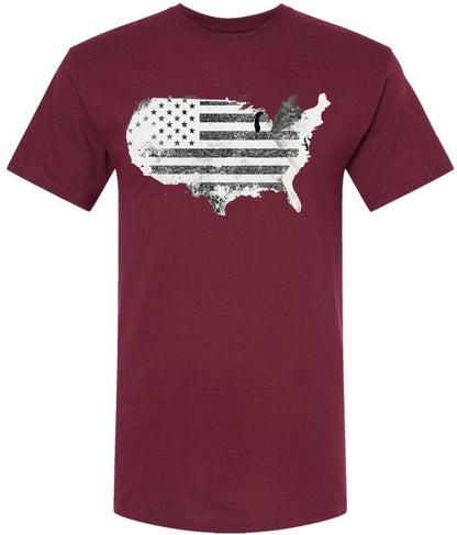 Vintage USA Map Flag Graphic Printed T-Shirt | USA Grunge 48 States Outline Patriotic 100% Cotton Crewneck Tee