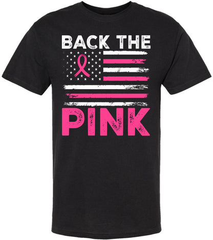 US Flag Back The Pink Breast Cancer Ribbon T-Shirt | USA Awareness & Support Unisex Tee Shirt, Black