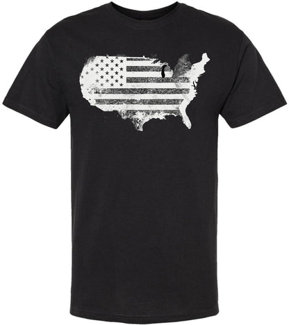 Vintage USA Map Flag Graphic Printed T-Shirt | USA Grunge 48 States Outline Patriotic 100% Cotton Crewneck Tee