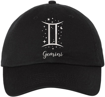 Zodiac Signs Embroidered Dad Hat | Adjustable Astrology Horoscope Monthly Symbols Designs Unstructured Cap, Black