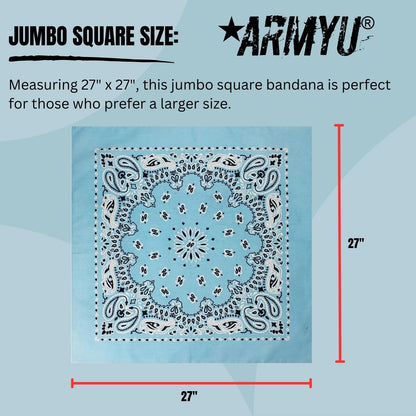 Trainmen Paisley 27" Jumbo Military Bandana Head Scarf Do-rag 100% Cotton Bandanna Face Cover 6-Pack