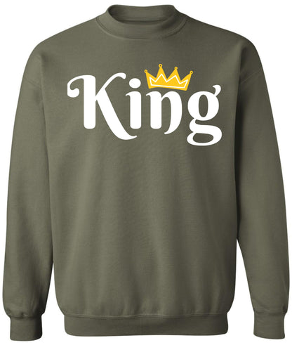 King Crown Printed Sweatshirt Royal Gift Boyfriend Husband Cotton Blend Crewneck Pullover