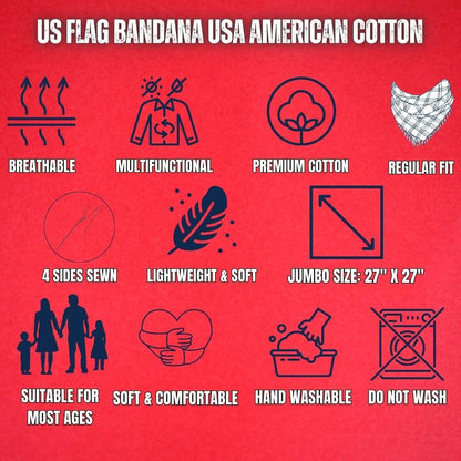 US Flag Bandana USA American Cotton Headband Headwrap Head Cover Bandanna Doo Rag 2-Pack