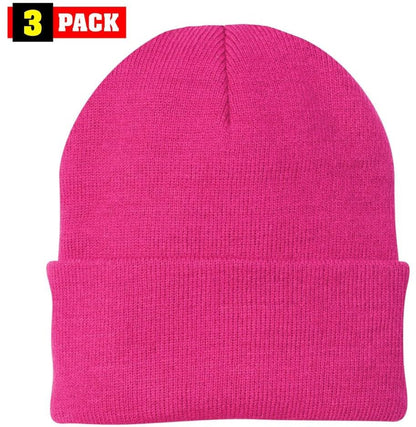 3 Pack Acrylic Beanie Watch Caps, Warm Knit Skull Cap for Men & Women, Blanks Soft Winter Hats