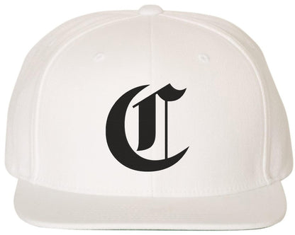 Old English Alphabet C Embroidered Baseball Cap | Classic Gothic Letter Adjustable Flat Bill Snapback Unisex Hat