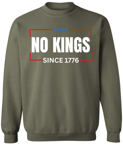 No Kings Since 1776 Printed Sweatshirt Patriotic Political Statement Crewneck Pullover