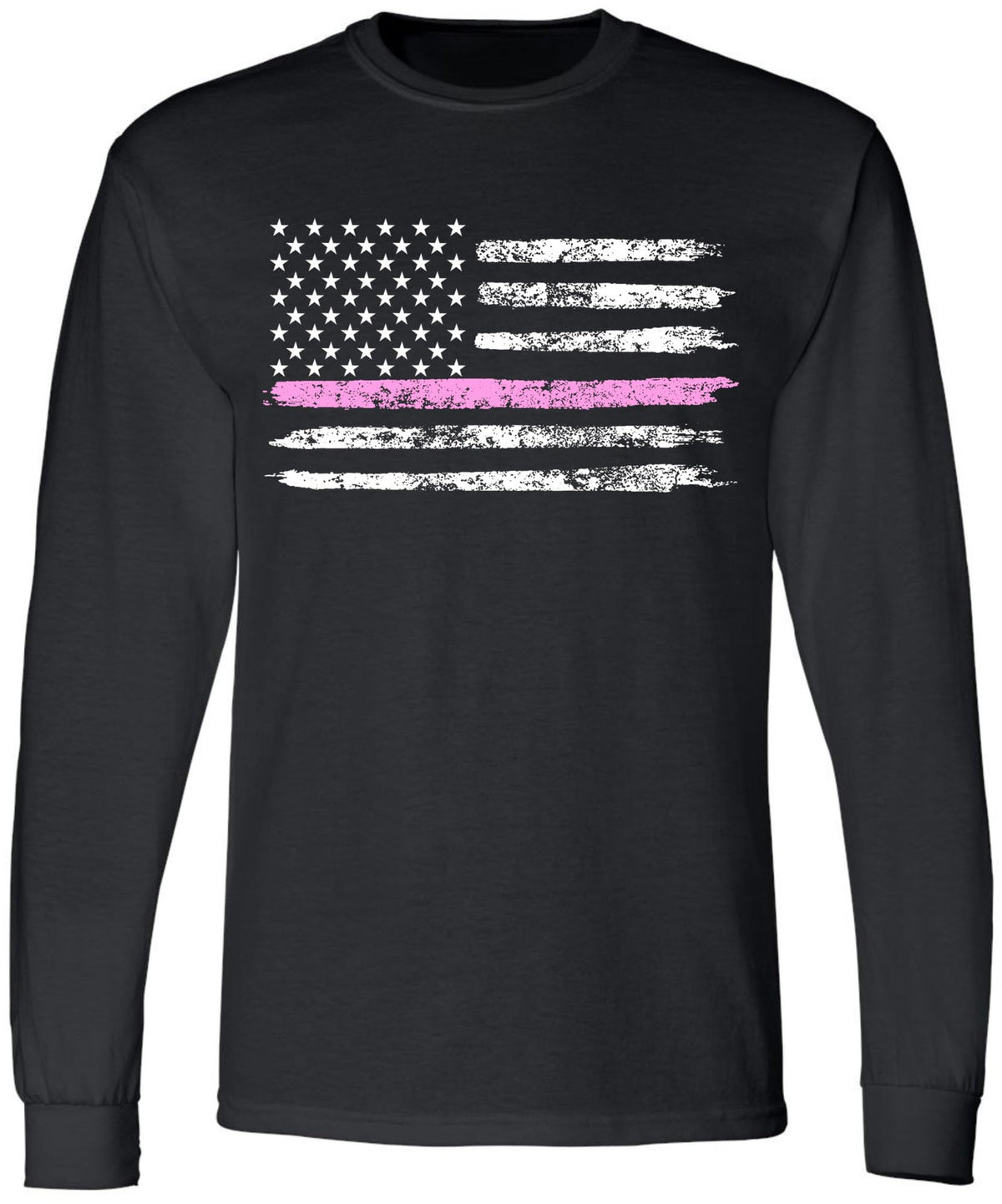 Black USA Flag Thin Line Long Sleeve T-Shirt Patriotic American Support First Responders Tee
