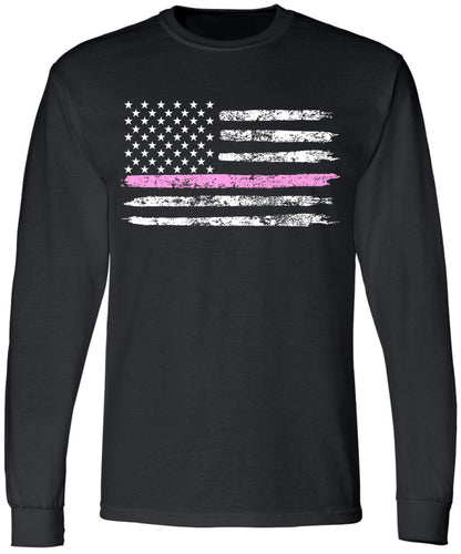 Black USA Flag Thin Line Long Sleeve T-Shirt Patriotic American Support First Responders Tee