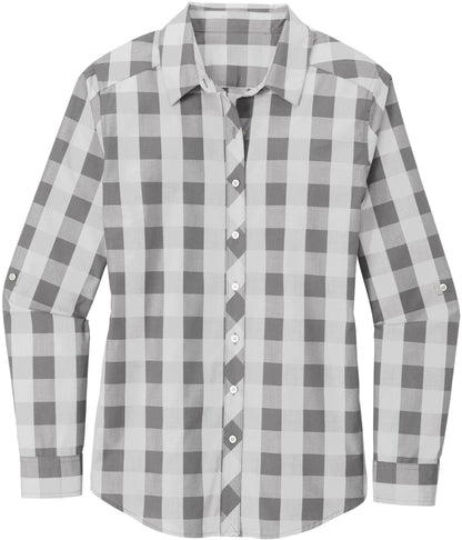 Women’s Buffalo Plaid Flannel Shirt Button Up Open Collar Lightweight Super Soft French Front Top