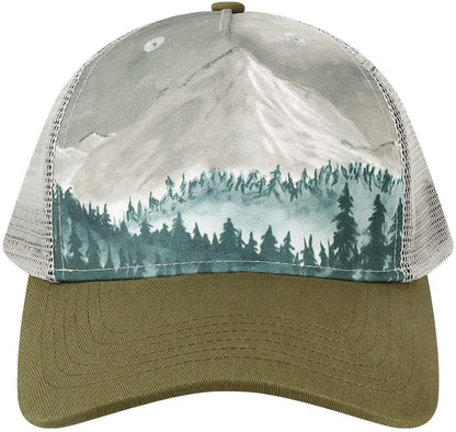 Scenic Nature Landscape Printed Trucker Hat Outdoor Adventure Hiking Camping Fishing Baseball Cap