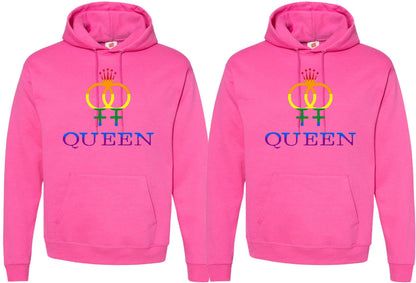 Queen & Queen Printed Hoodies Adult Lesbian Gay Pride Hooded Sweatshirts for Gay Couples (2 Pack)