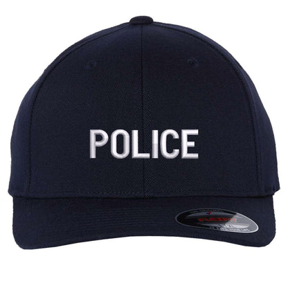 POLICE Flexfit Fitted Hat - Structured Uniform Baseball Cap for Security, Guard & Law Enforcement Officers