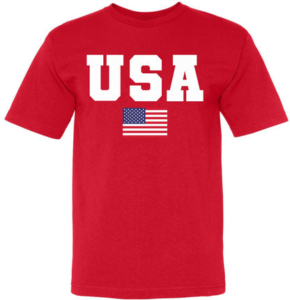 USA Text & Flag T-Shirts | July 4th Patriotic Independence Day Short Sleeve Tee Shirt | MADE IN USA